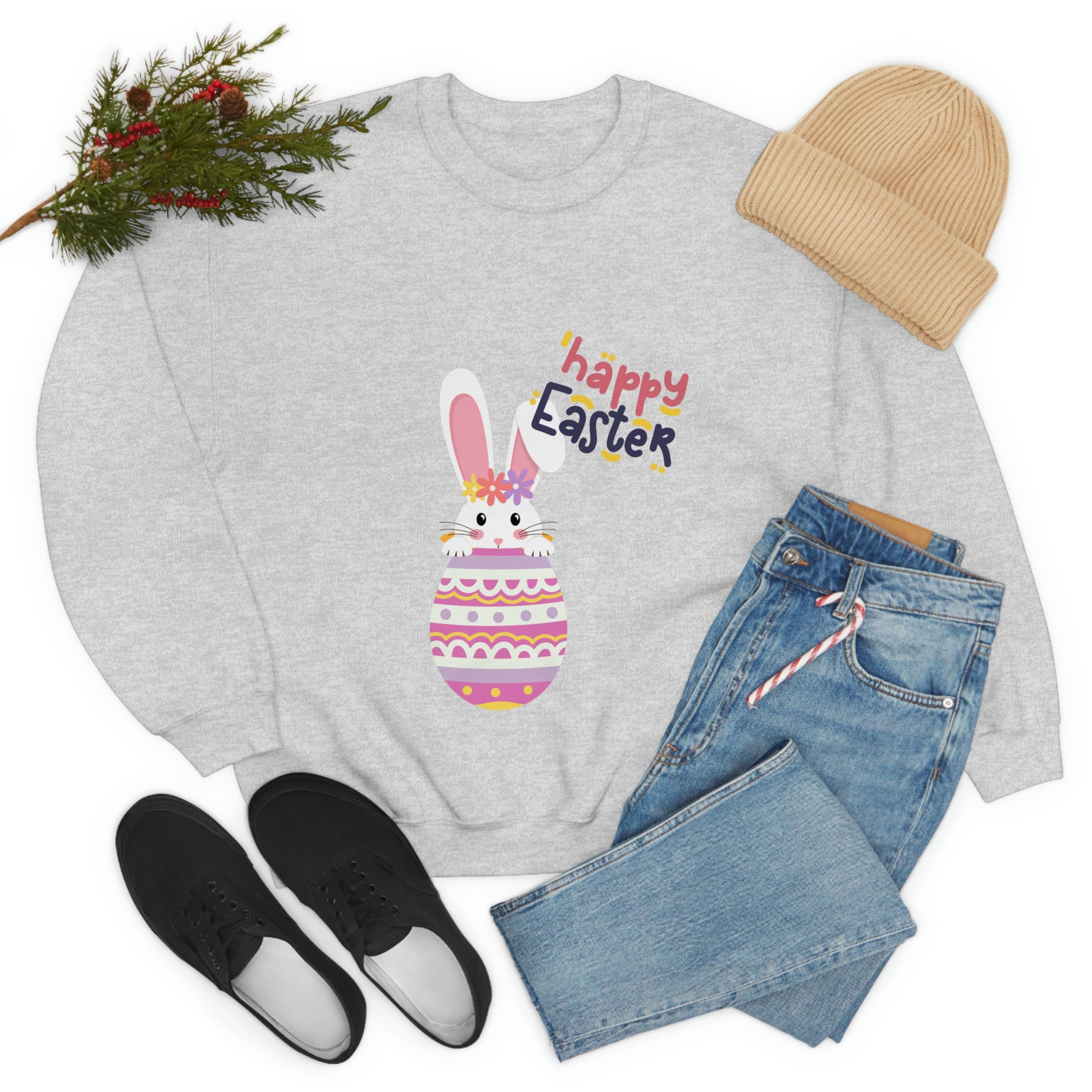 Happy Easter Day Bunny Unisex Heavy Blend™ Crewneck Sweatshirt