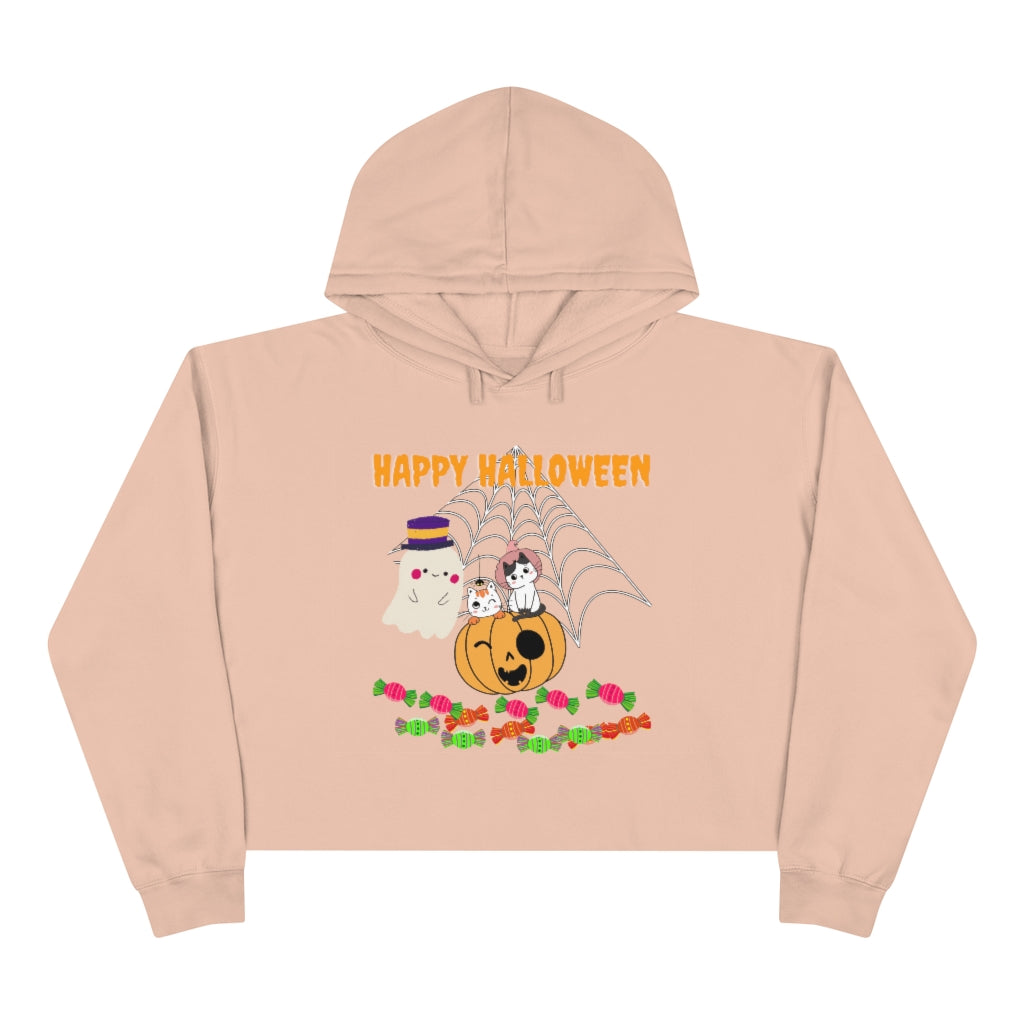 Happy Halloween Little Cats Crop Hoodie