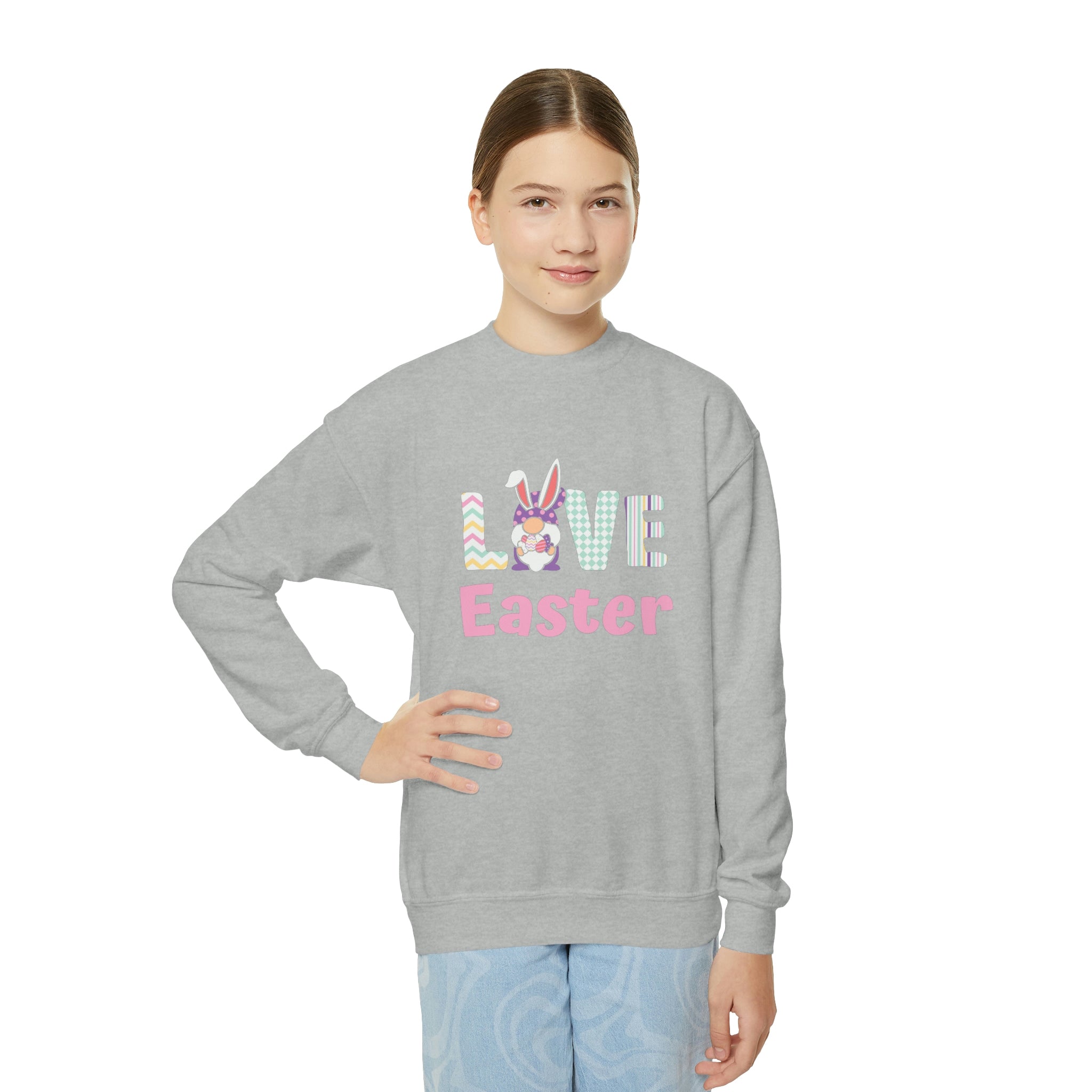 Gnome Love Easter Youth Crewneck Sweatshirt