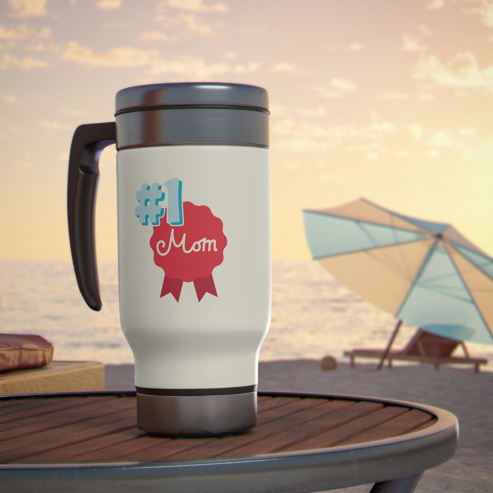 Mom You're No.1 Stainless Steel Travel Mug with Handle, 14oz