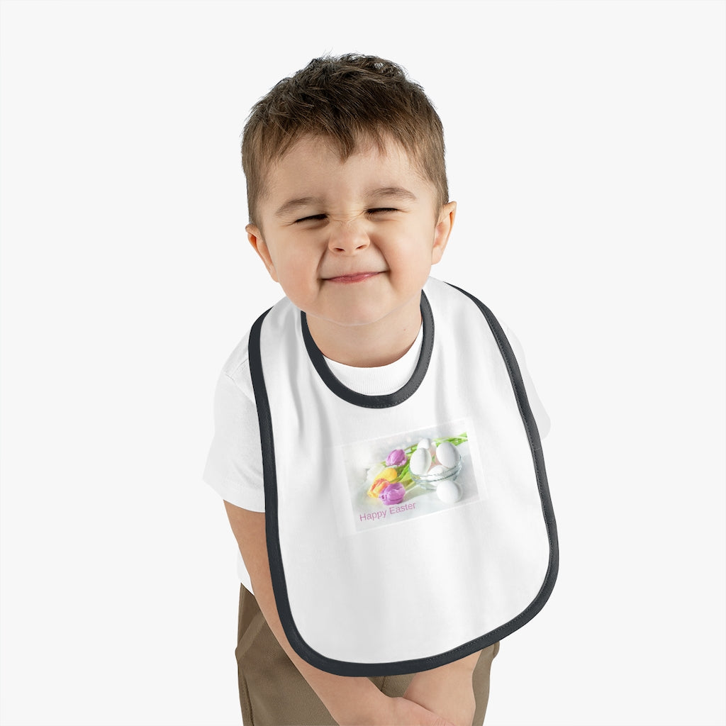 Happy Easter Baby Contrast Trim Jersey Bib