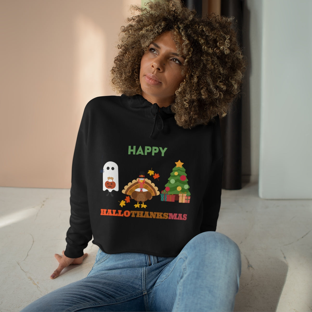 Happy Hallothanksmas Crop Hoodie