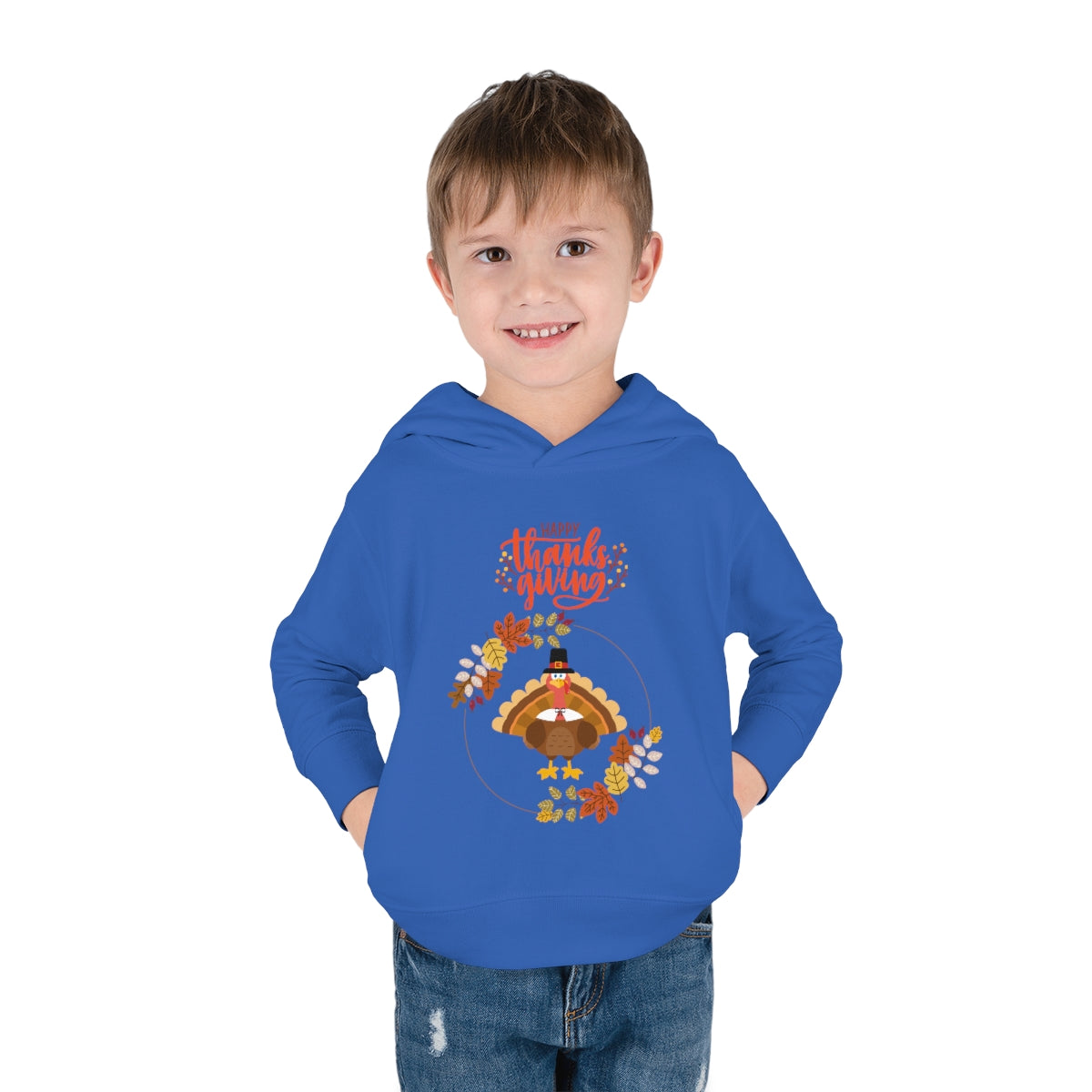 Happy Thanksgiving Pilgrim Turkey Toddler Pullover Fleece Hoodie