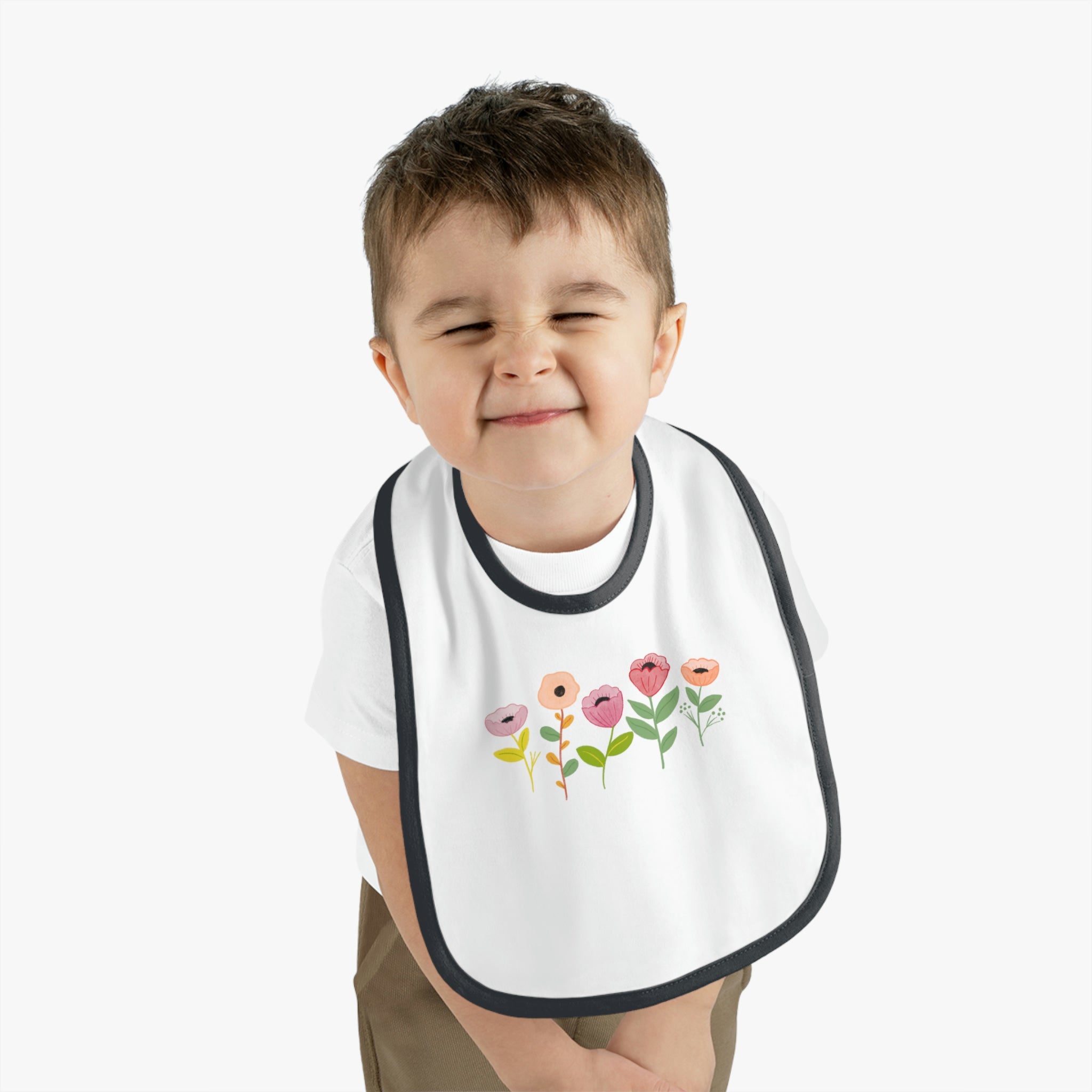 Spring Flowers Baby Contrast Trim Jersey Bib