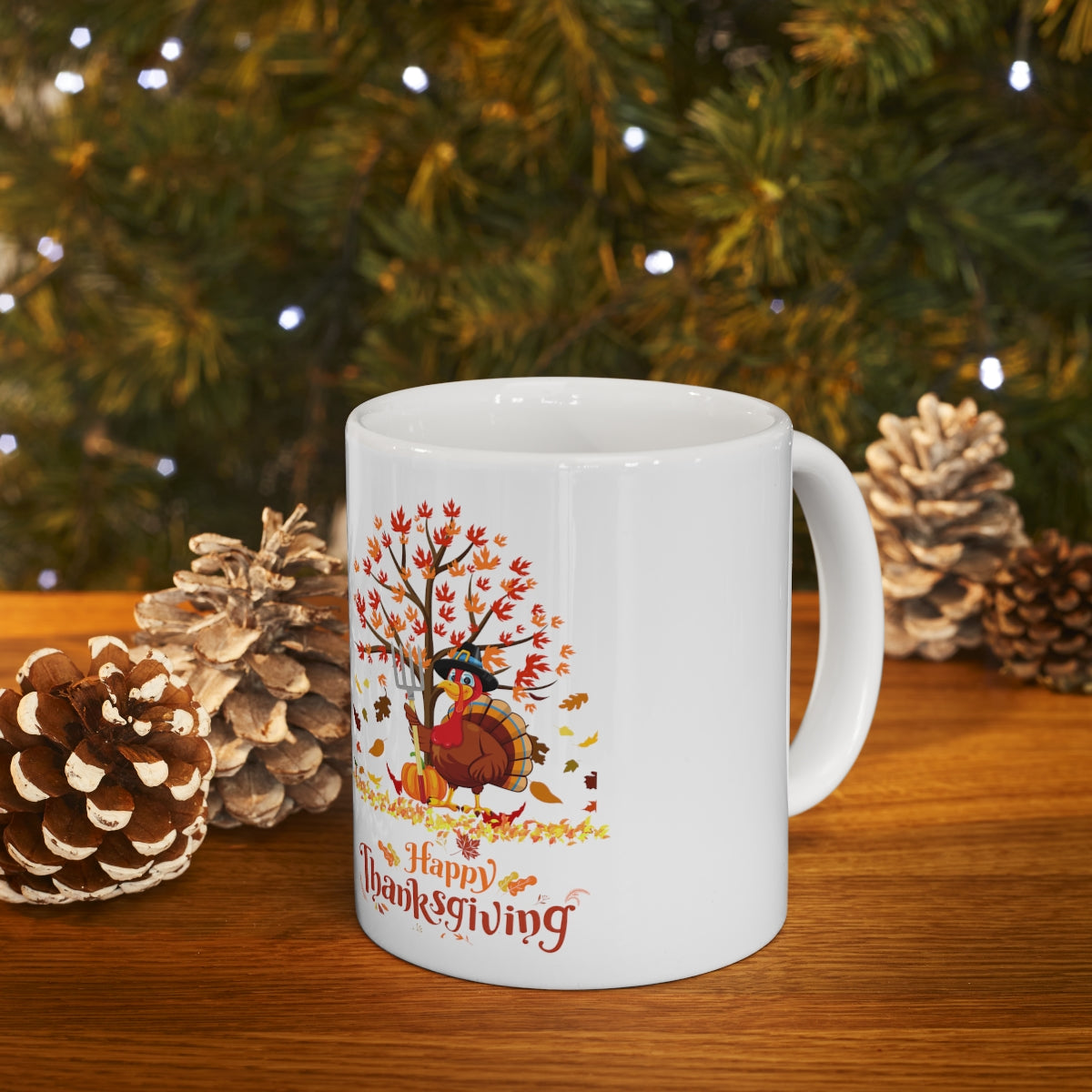 Happy Thanksgiving Turkey Pilgrim Ceramic Mug 11oz