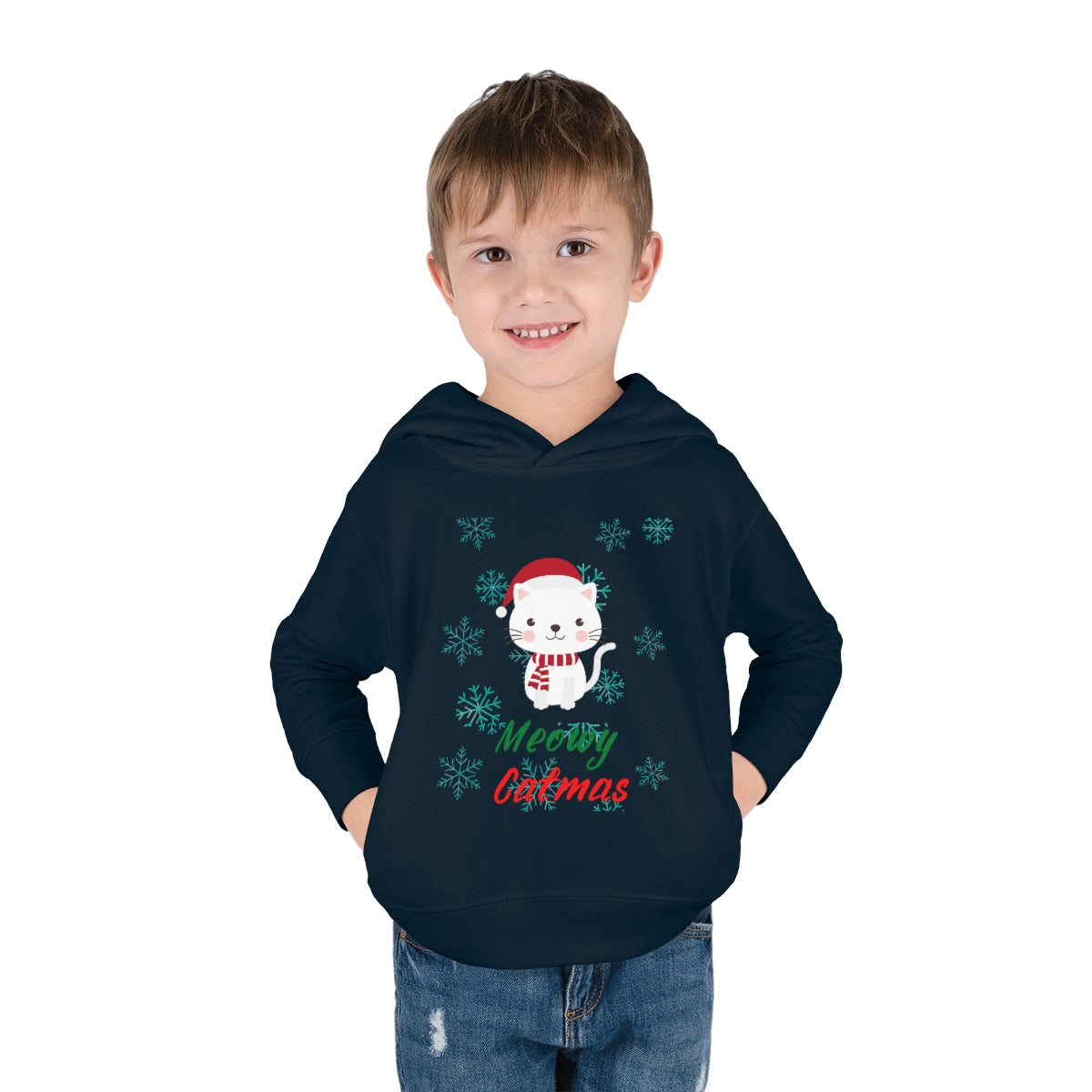 Meowy Catmas Toddler Pullover Fleece Hoodie