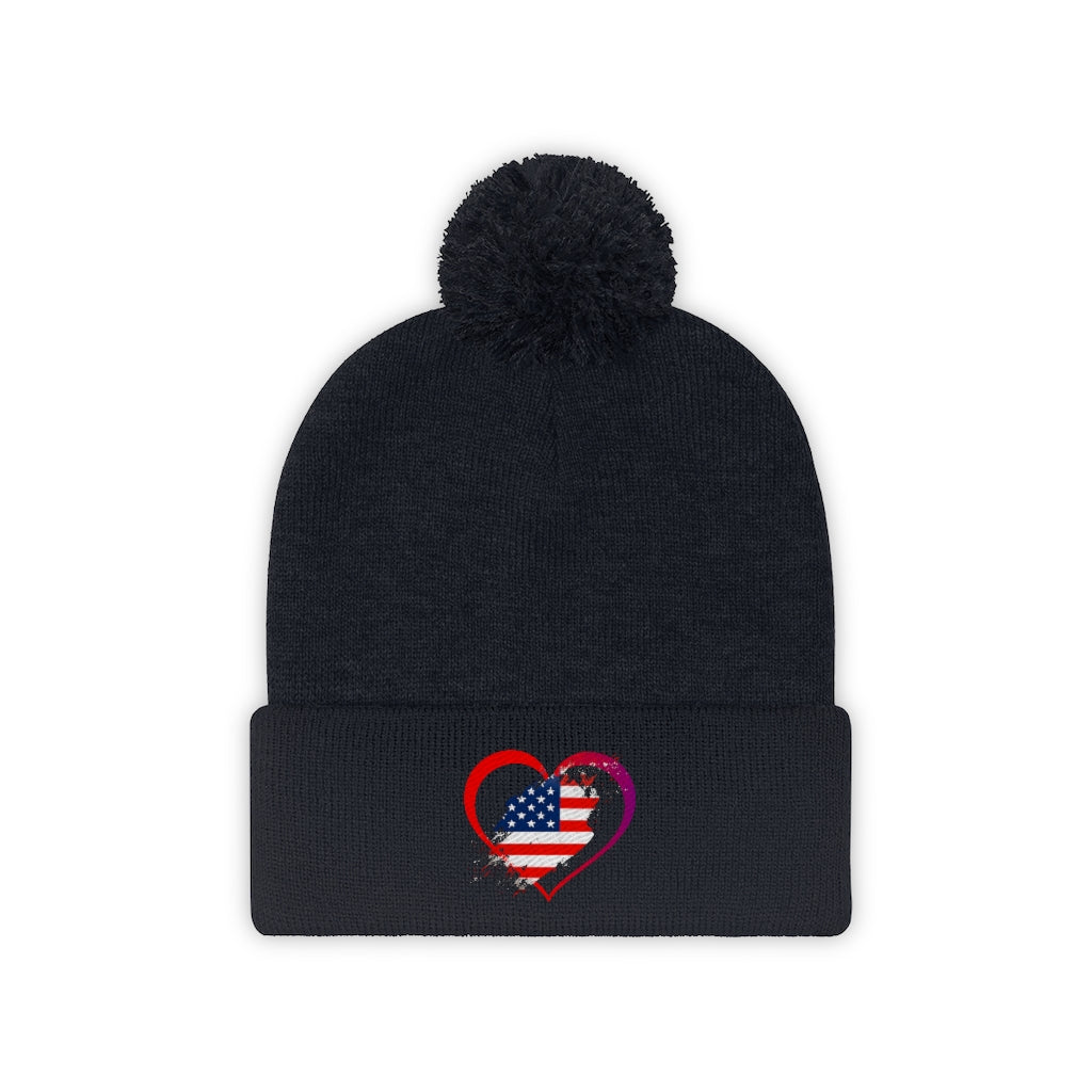 US Flag Pom Pom Beanie