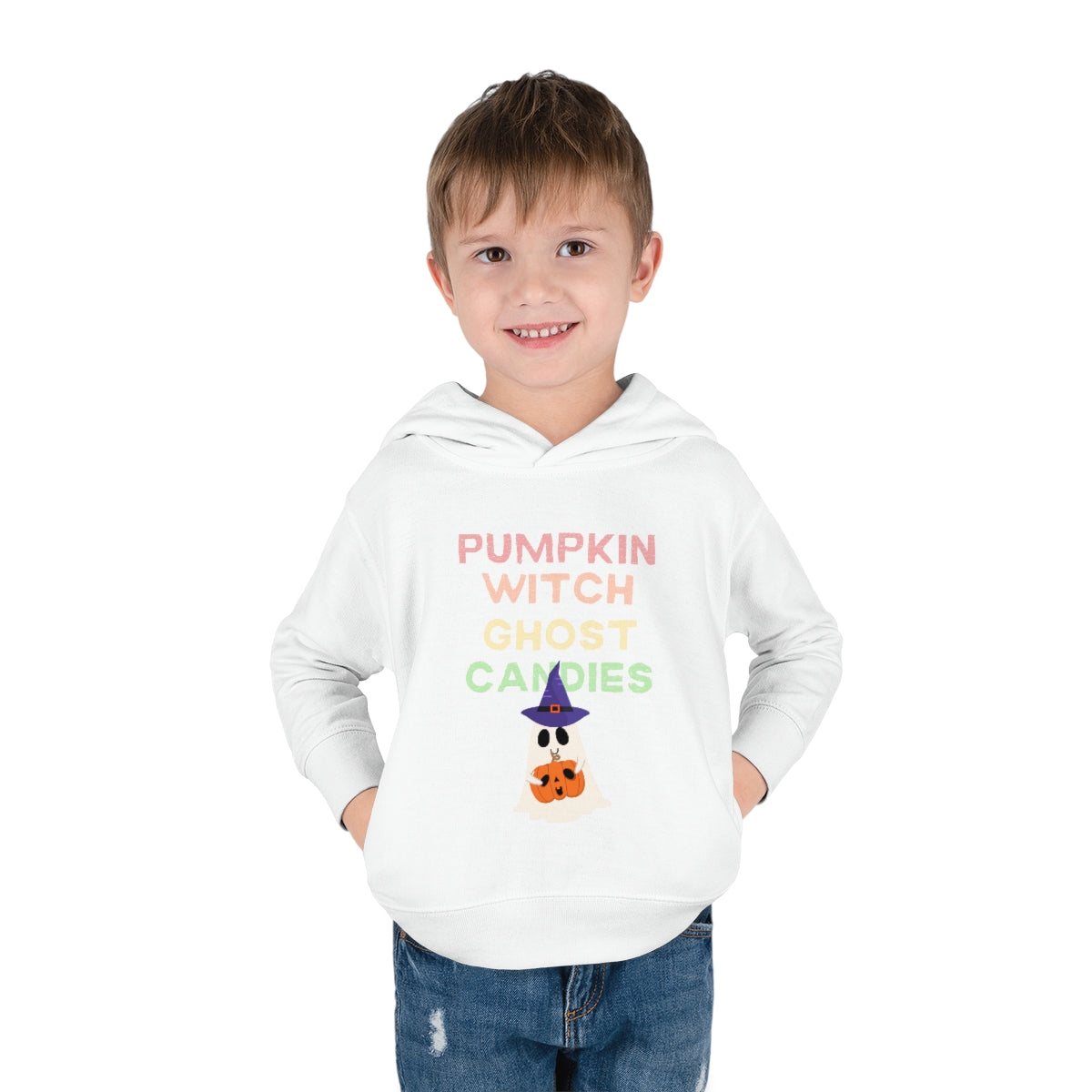 Pumpkin Witch Ghost Candies Toddler Pullover Fleece Hoodie