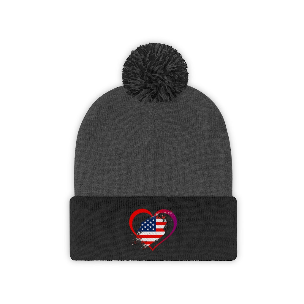 US Flag Pom Pom Beanie