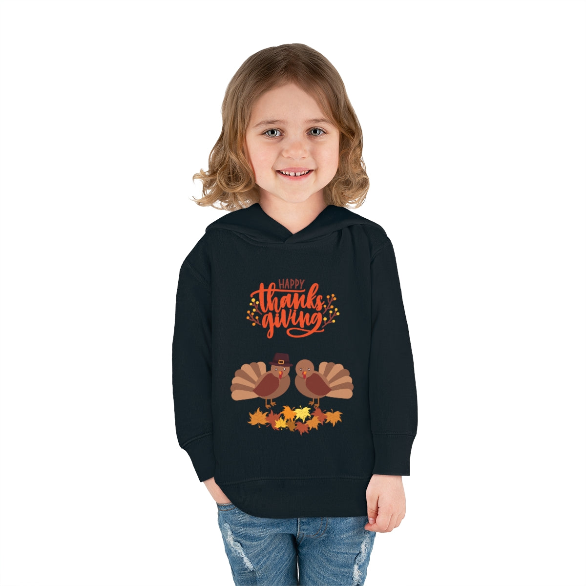 Cute Thanksgiving Turkey Pilgrim Toddler Pullover Fleece Hoodie