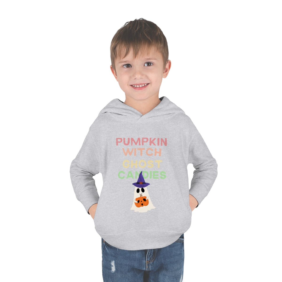 Pumpkin Witch Ghost Candies Toddler Pullover Fleece Hoodie