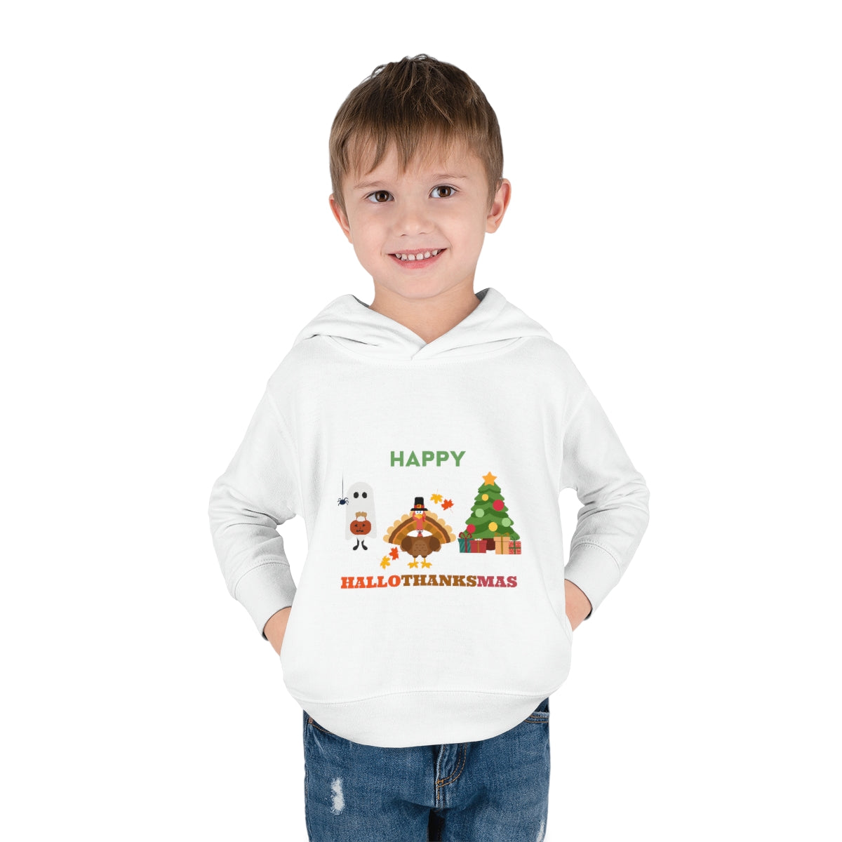 Happy Hallothanksmas Toddler Pullover Fleece Hoodie