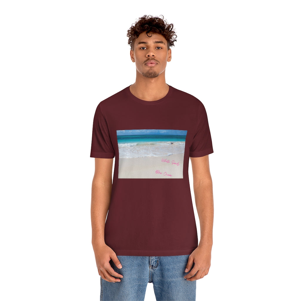 White Sands Blue Ocean Unisex Jersey Short Sleeve Tee