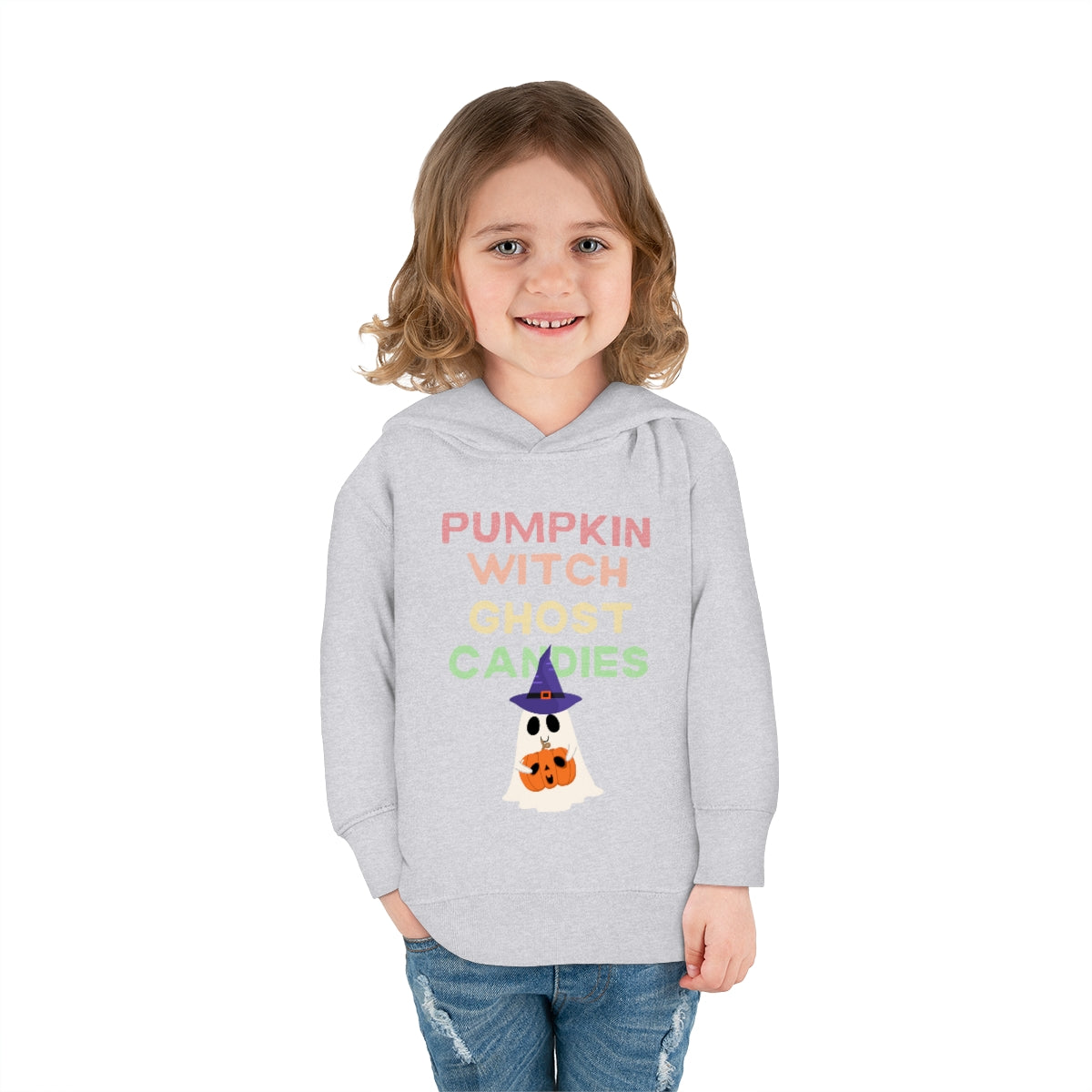 Pumpkin Witch Ghost Candies Toddler Pullover Fleece Hoodie