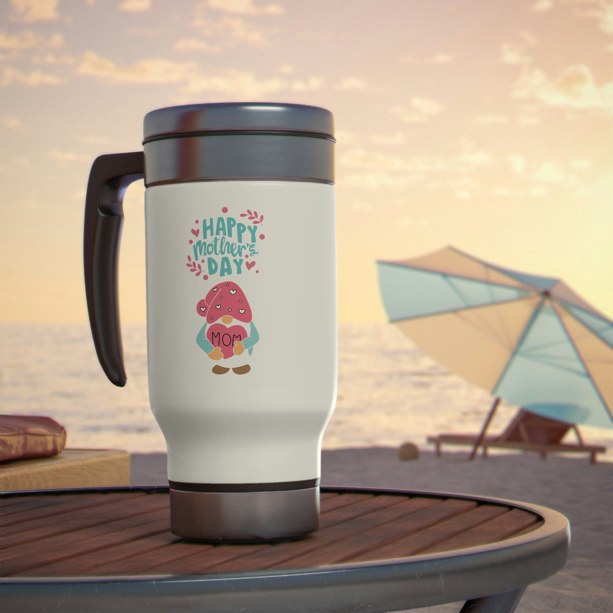 Happy Mother's Day Gnome Stainless Steel Travel Mug with Handle, 14oz