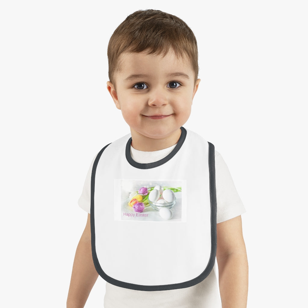 Happy Easter Baby Contrast Trim Jersey Bib